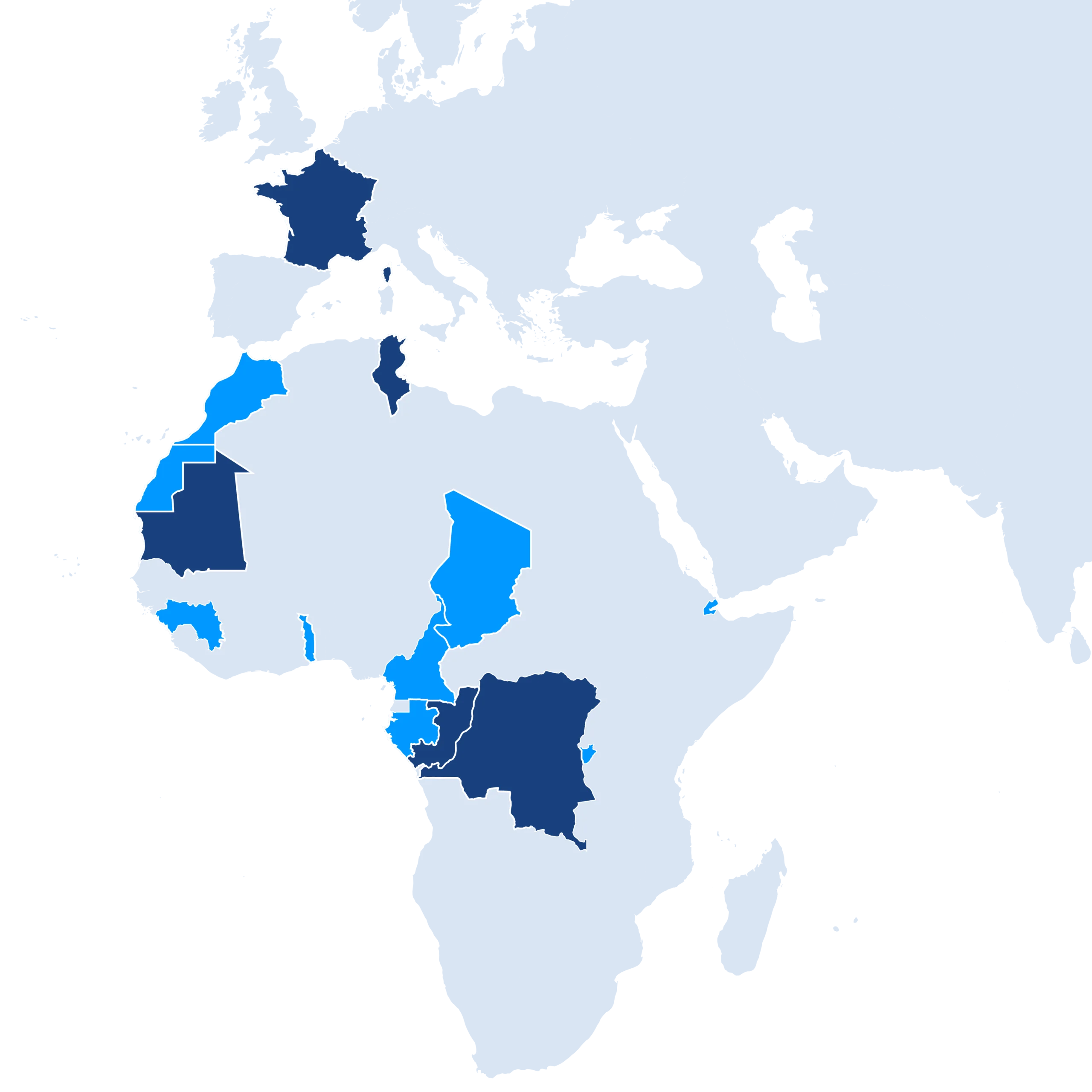 Présence d'ABRIDIA en Europe et en Afrique